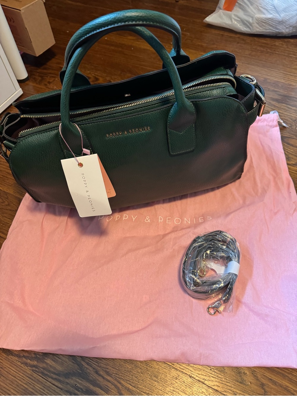 Poppy and Peonies Uptown Tote in Heritage Green. New! - Picture 5 of 5